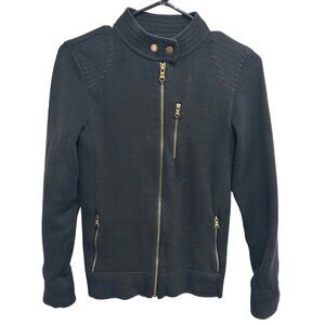 Ralph Lauren LRL Black Cotton Knit Cardigan Jacket Gold Zippers Snaps Size Small
